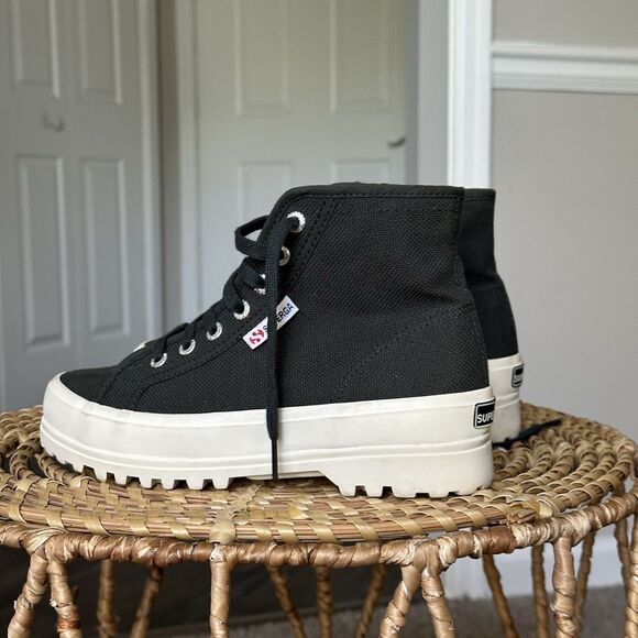 Superga Alpina Womens US 6.5 EU 37 Lug Sole Canvas High Top Sneaker Boot Green - Picture 5 of 12